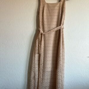 Anne Klein Gold Maxi Sundress Sleeveless Square Neck